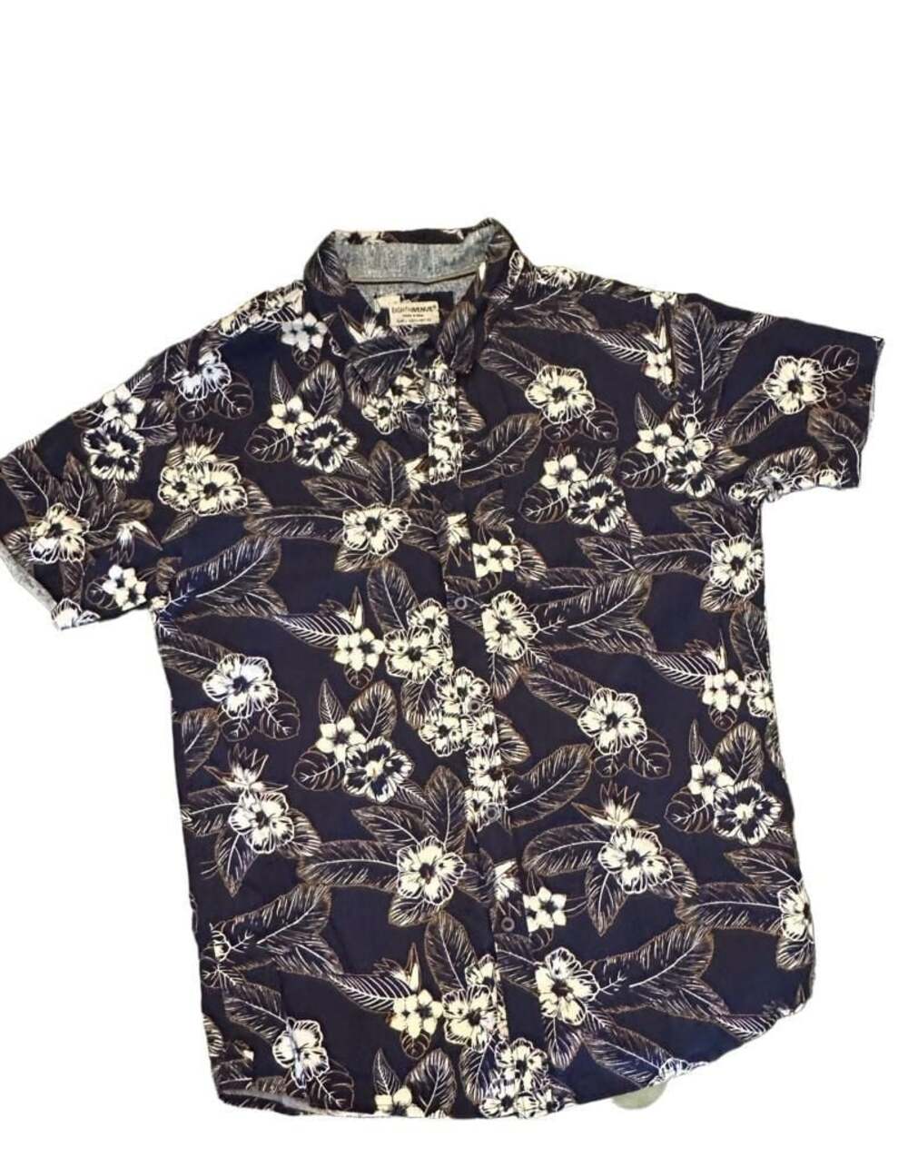 Eighth Avenue Men's Navy Blue Floral Leaf Print Button Down Shirt Size L
